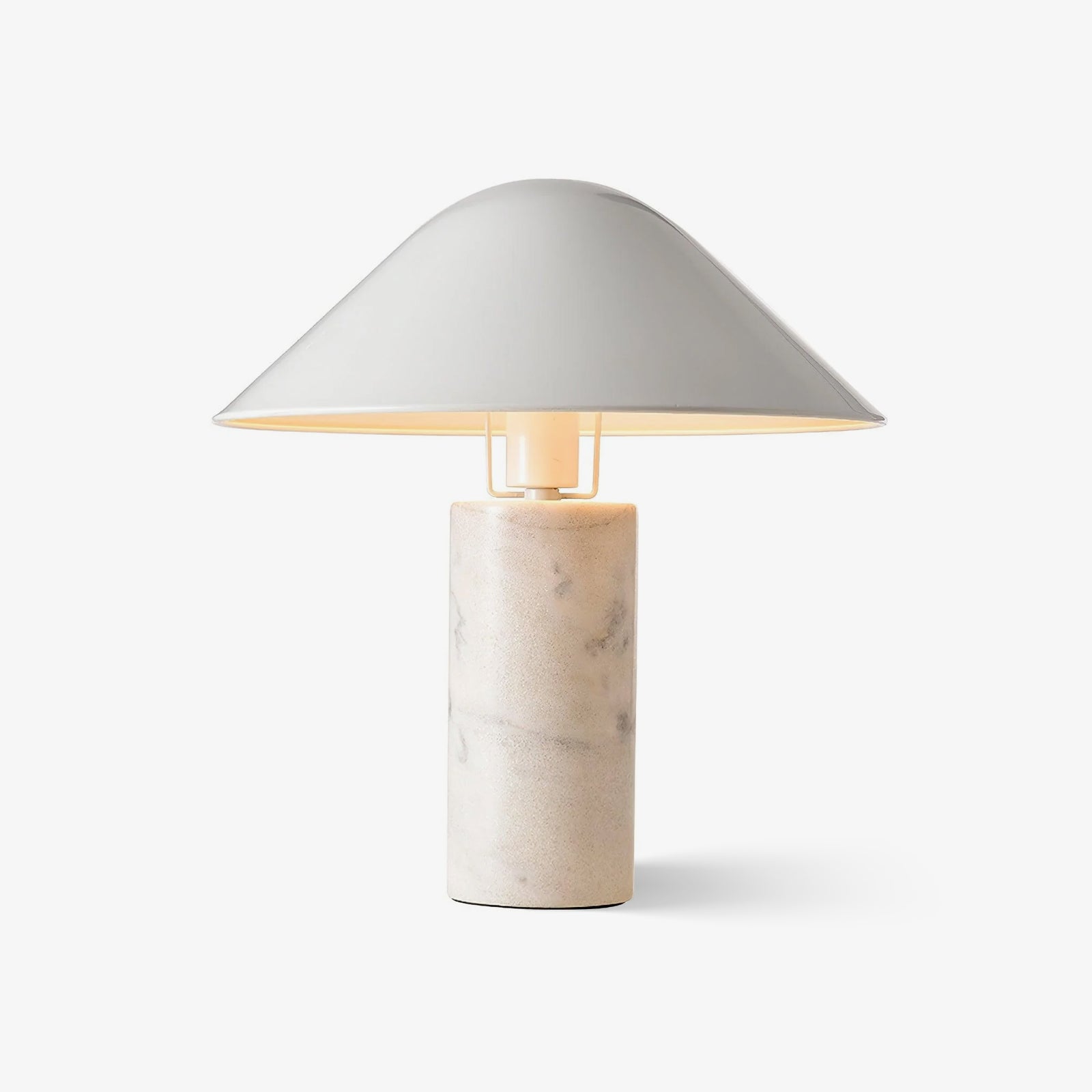 Marble table lamp luxury cylindrical base fabric shade bedside bedroom — black white 14 inch