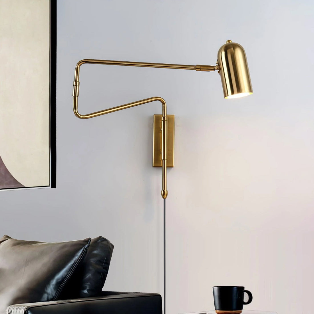 Adjustable arm plug-in wall lamp swing arm bedroom living room bedside — gold black US plug
