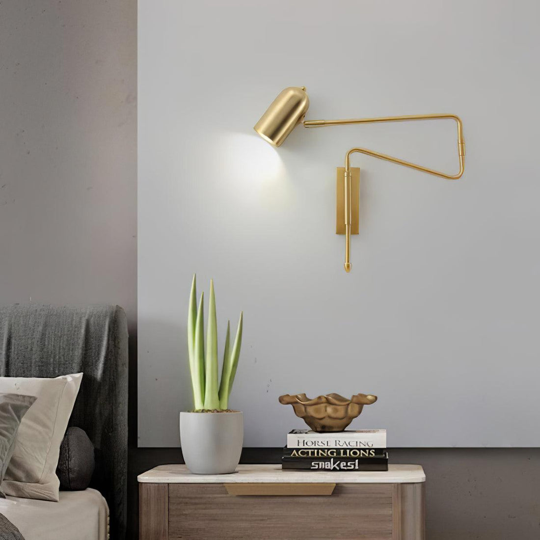Adjustable arm reading wall lamp 360° rotatable bedroom bedside living room — gold black