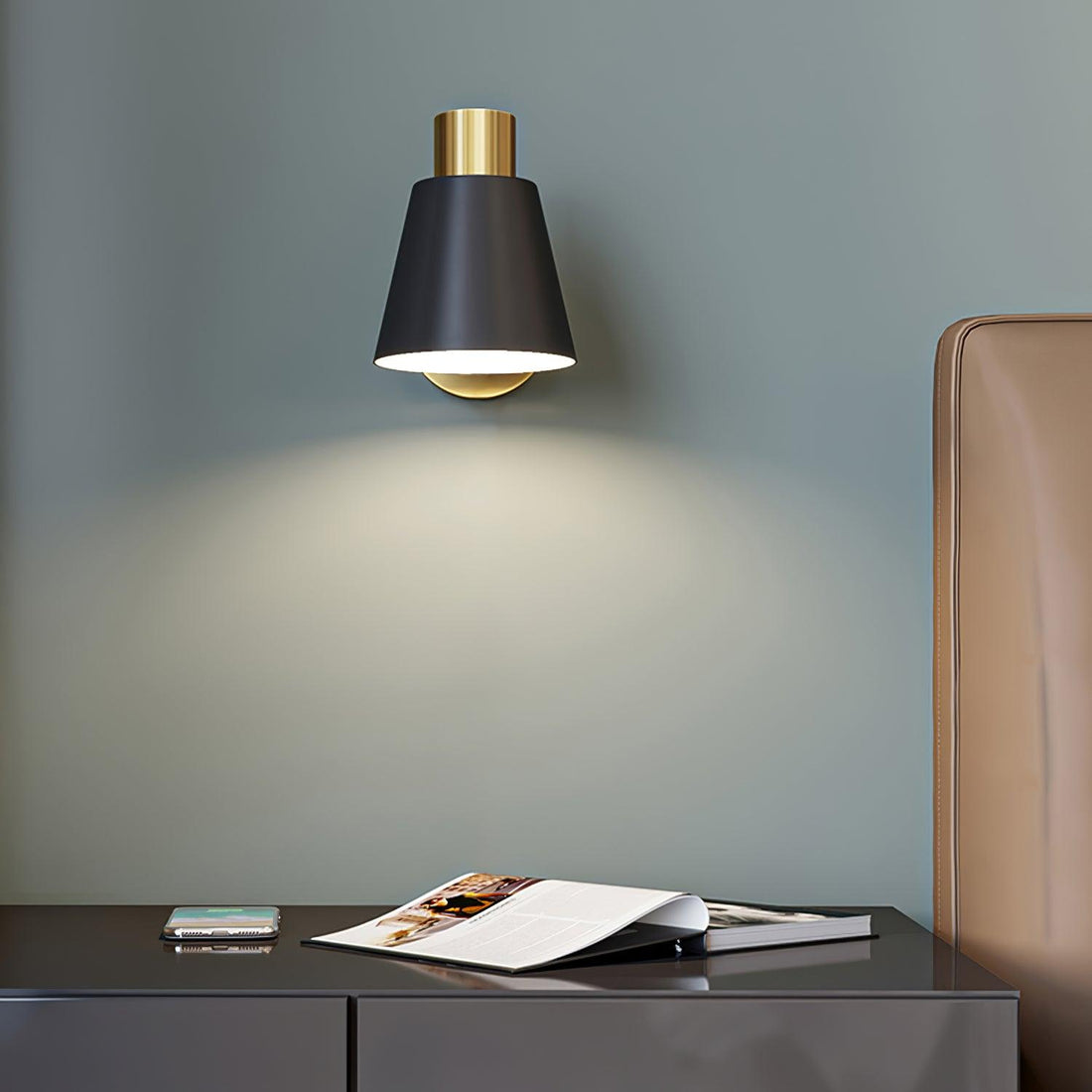Adjustable armed wall lamp gold black modern bedroom living room bedside — 5 inch
