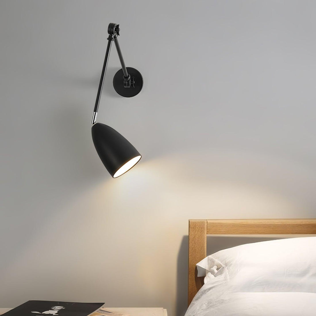 Adjustable swing arm wall lamp black matte bedroom reading bedside — 3.9 inch