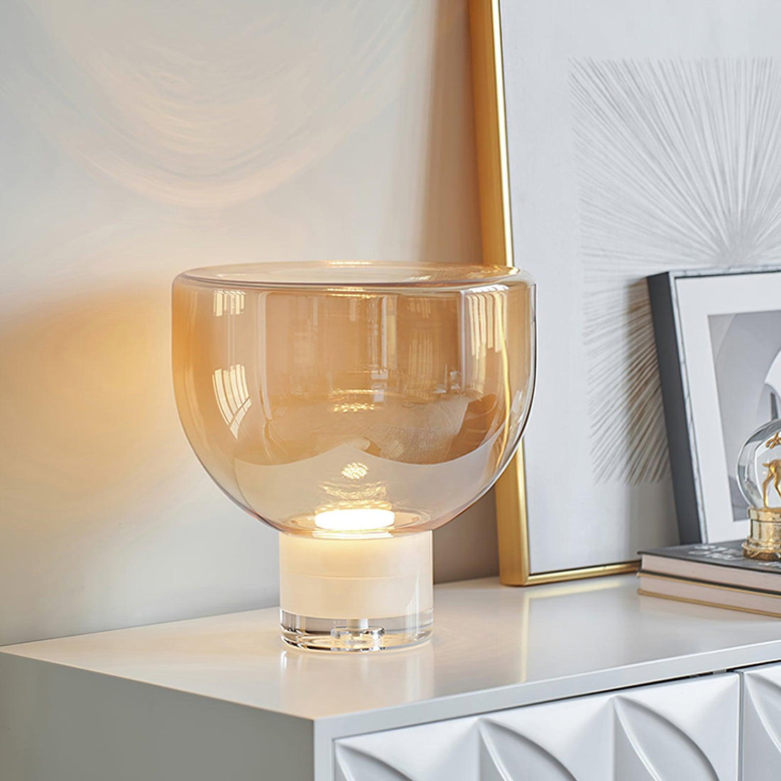 Classic American cone glass table lamp dimmable luxury bedside living room — cognac smoke grey