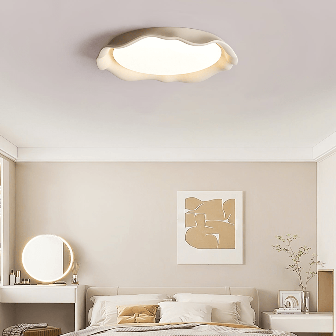 Aera microcement flush mount ceiling light dimmable bedroom dining room — gray beige white 19 inch