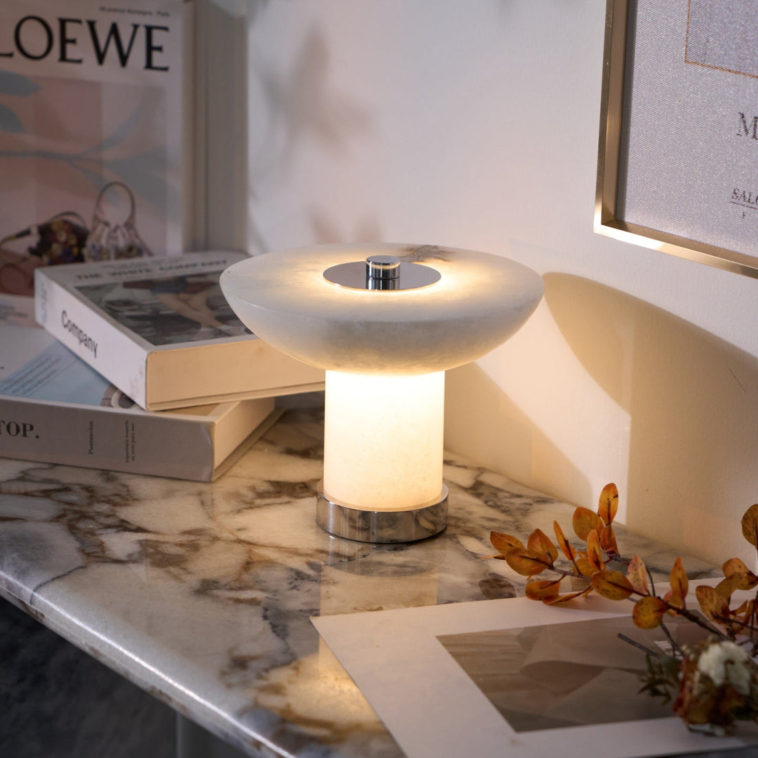 Rechargeable alabaster LED table lamp cordless USB touch control bedside restaurant
