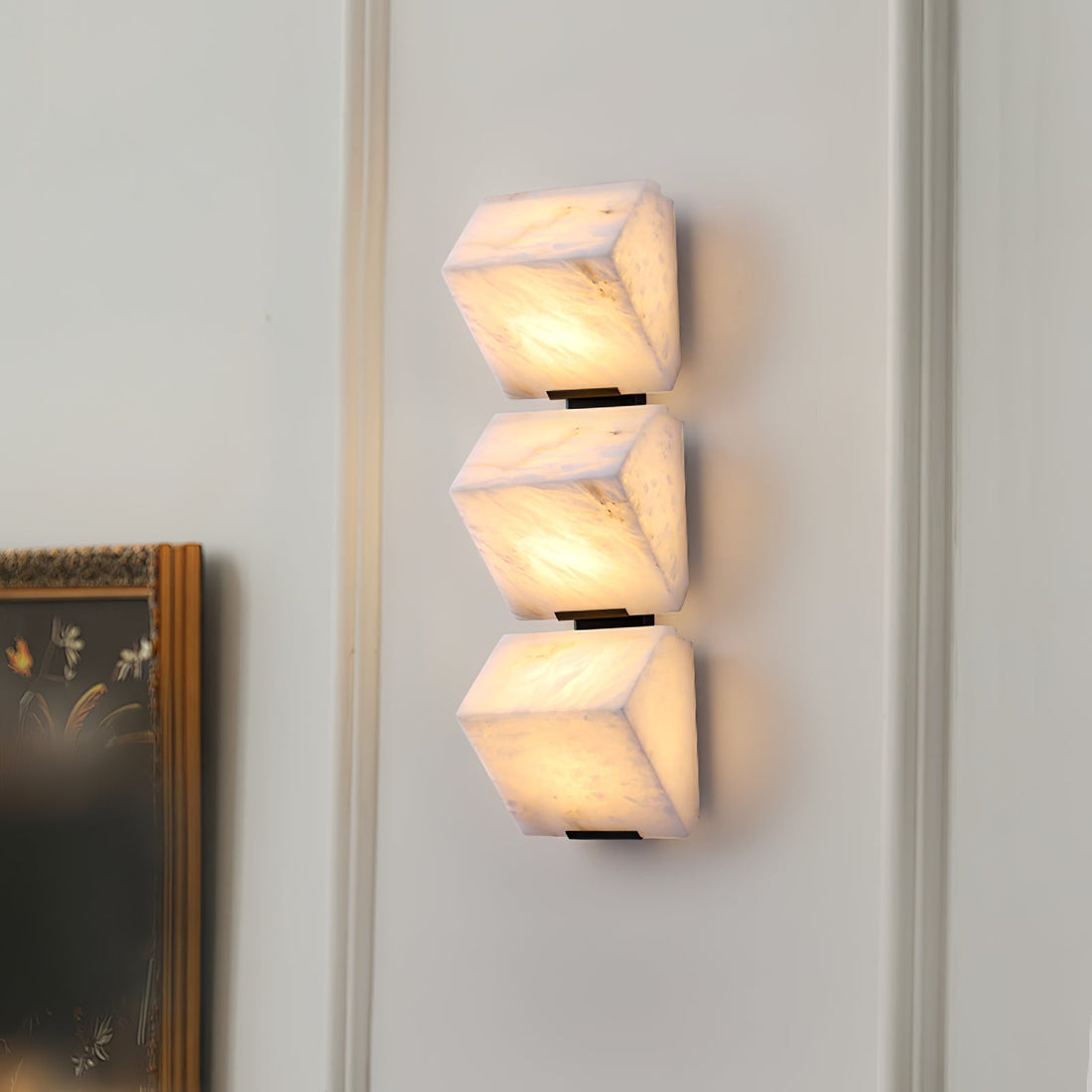 Alabaster Staircase Wall Lamp Natural Stone LED Warm White Vertical Stairwell Living Room — 3 Sizes
