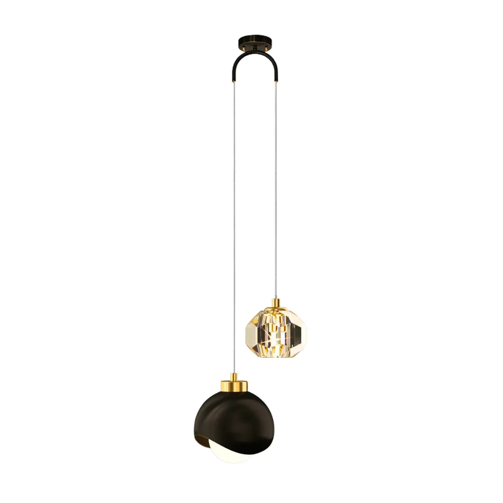 Crystal mini pendant light gold dome polished dining room kitchen island — black gold warm white
