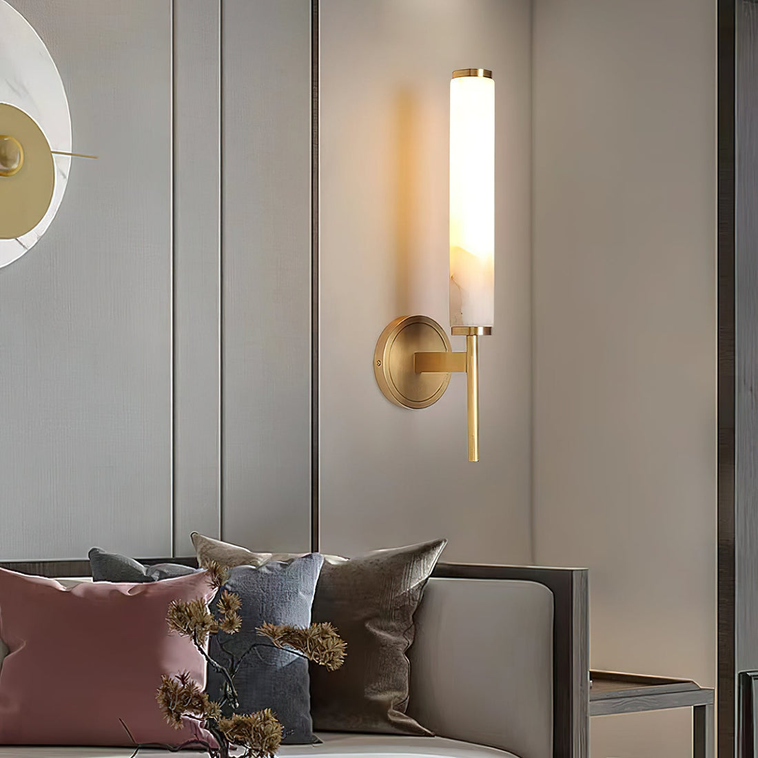 Brindisi alabaster wall lamp brass black dimmable bedroom living room — 1 to 2 heads