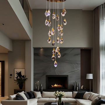 Crystal Rock Grand chandelier dimmable staircase entry living room — 3 to 12 heads gold