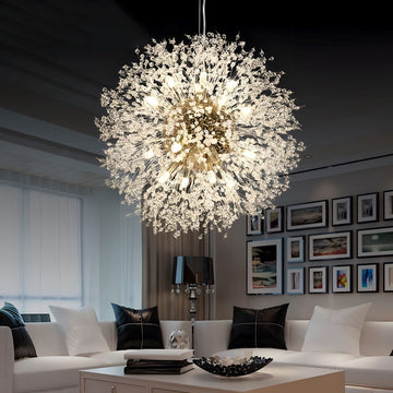 DANDELION crystal bloom chandelier dimmable dining room bedroom — gold silver 15 to 23 inch