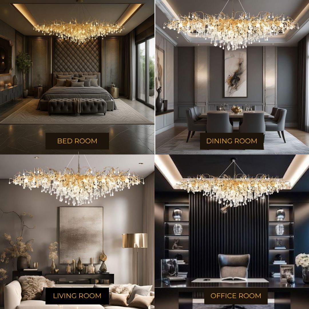Dribble crystal raindrop branch chandelier dimmable dining room living room — gold silver