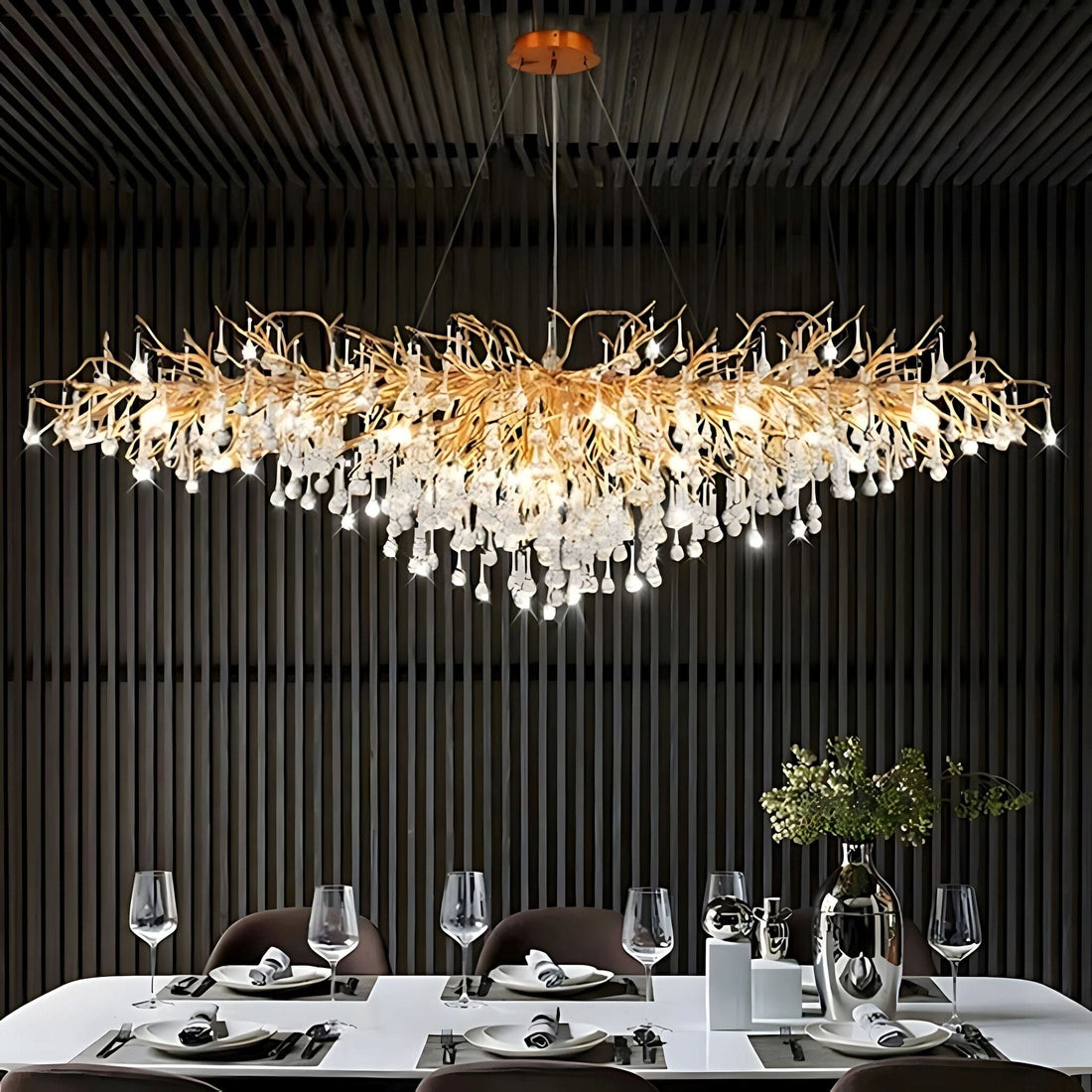 Dribble crystal raindrop branch chandelier dimmable dining room living room — gold silver
