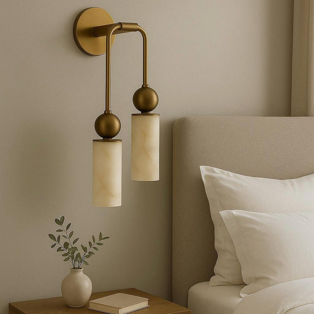 Harlin alabaster wall lamp brass black nickel hallway bedroom bathroom — 1 to 2 heads