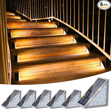Solar pathway lights warm white 2700K IP67 stainless steel outdoor garden — 6-pack, 12-pack and 24-pack