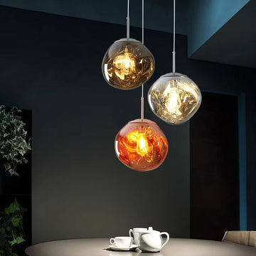 LAVA acrylic pendant light height adjustable dimmable dining room living room — gold silver