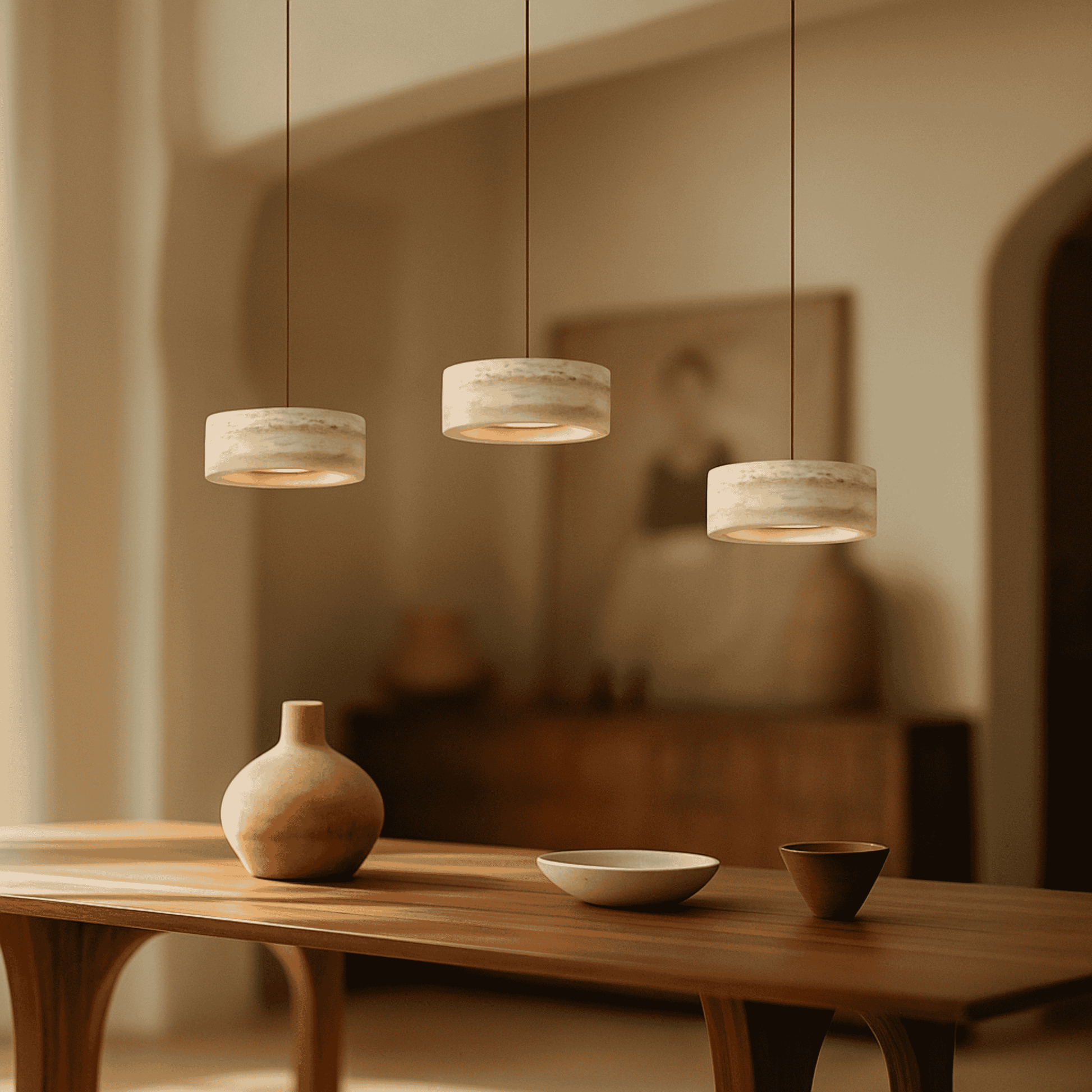 Ithaca travertine LED pendant light dimmable Mediterranean stone dining room bedroom