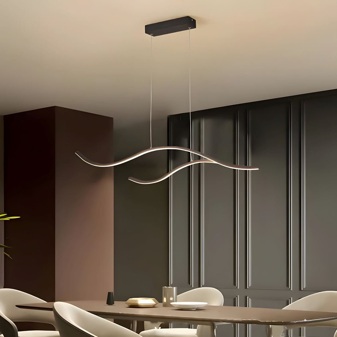 MODERN WAVES curved LED chandelier dimmable color changeable dining room kitchen island