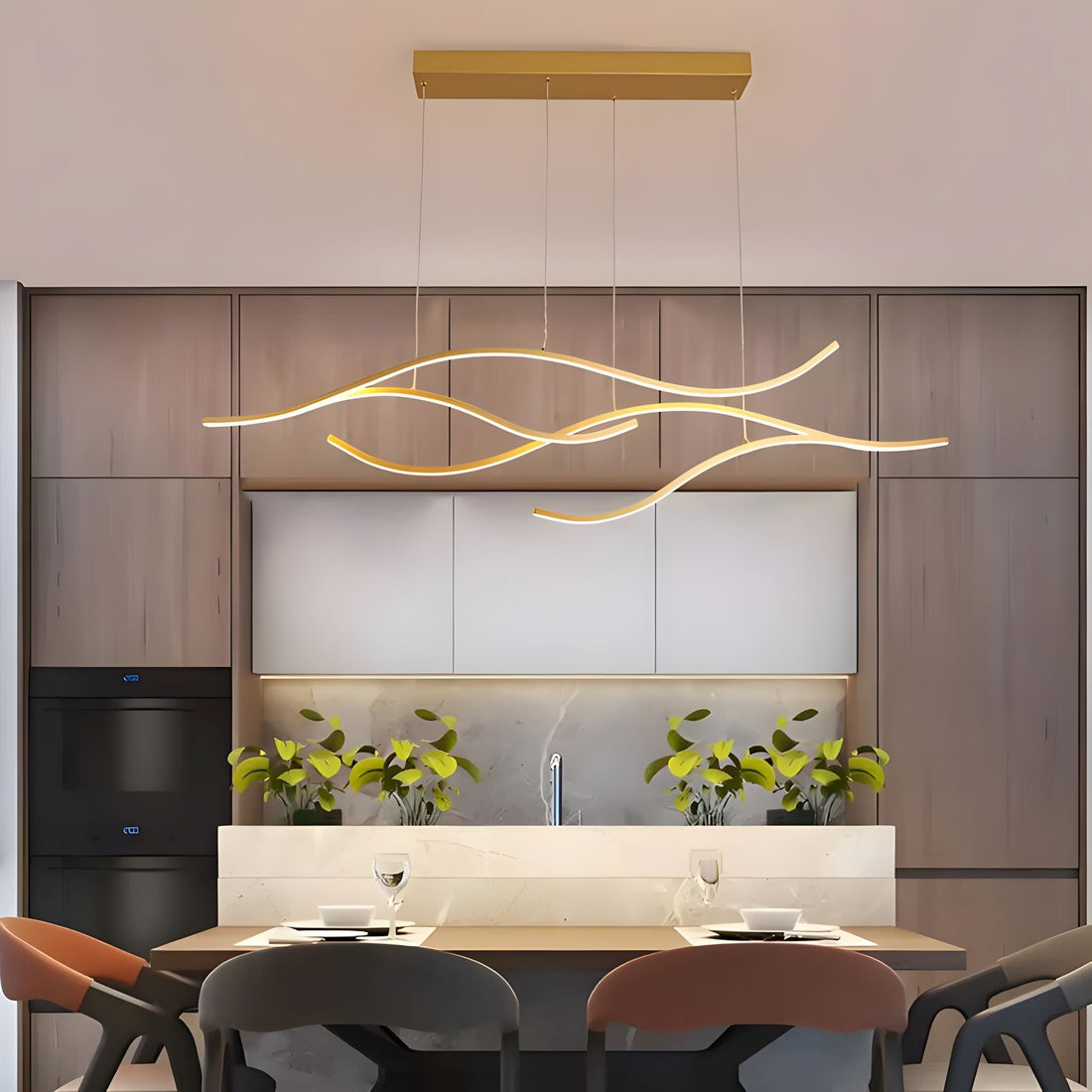 MODERN WAVES curved LED chandelier dimmable color changeable dining room kitchen island
