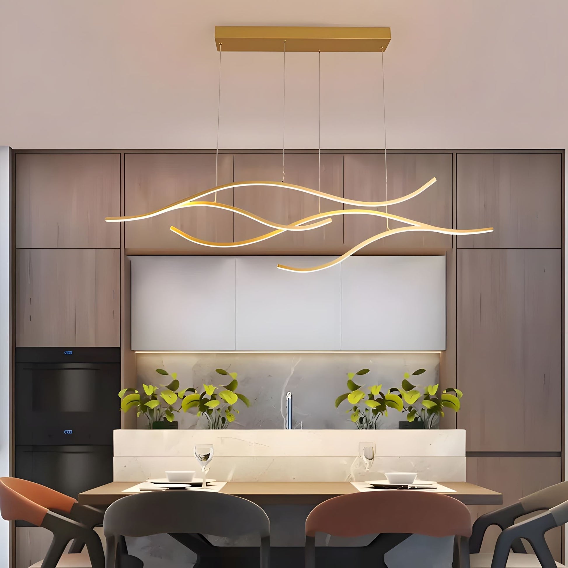 MODERN WAVES curved LED chandelier dimmable color changeable dining room kitchen island