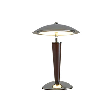 Metal Dome Table Lamp Walnut Chrome Bedside Living Room — Multi Plug Options