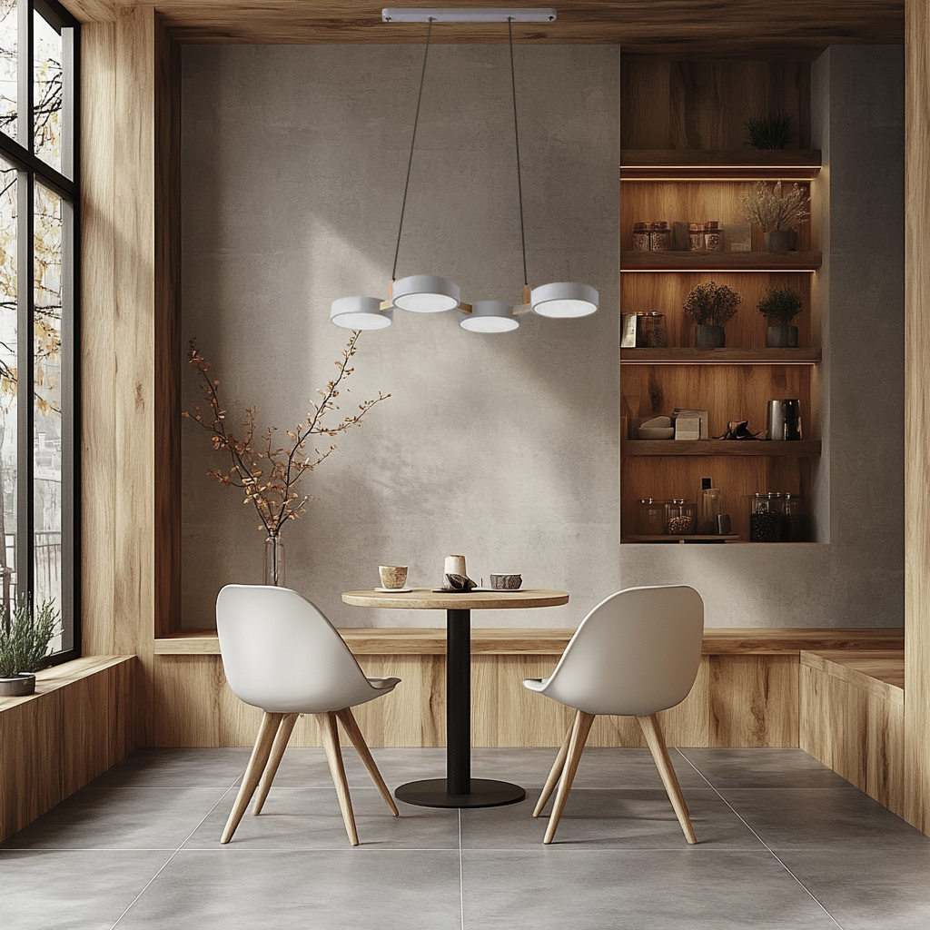 Nordic modern wood fixture pendant light 3-head dimmable dining room living room — white grey
