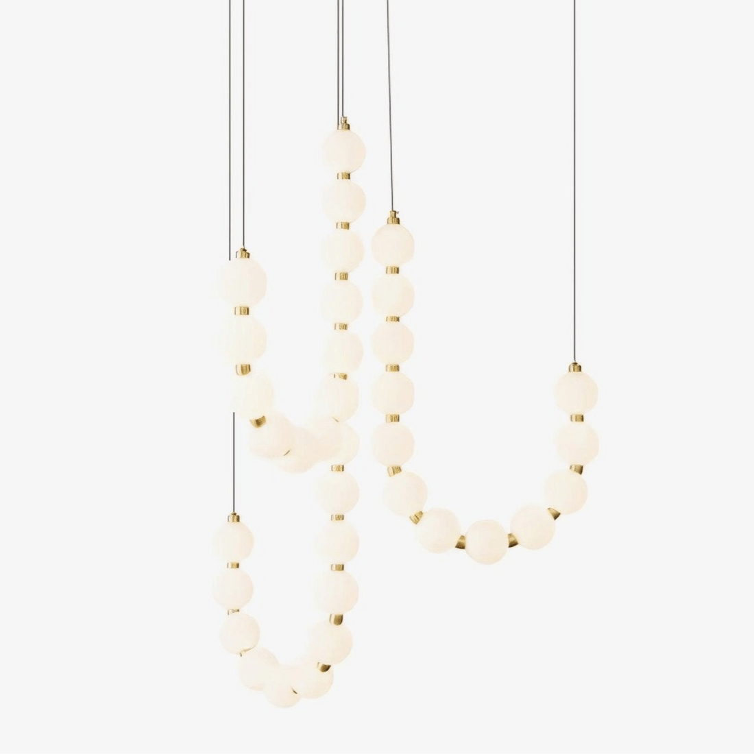 Acrylic pearl necklace chandelier brass chrome dimmable bedroom dining room — 17 to 29 inch