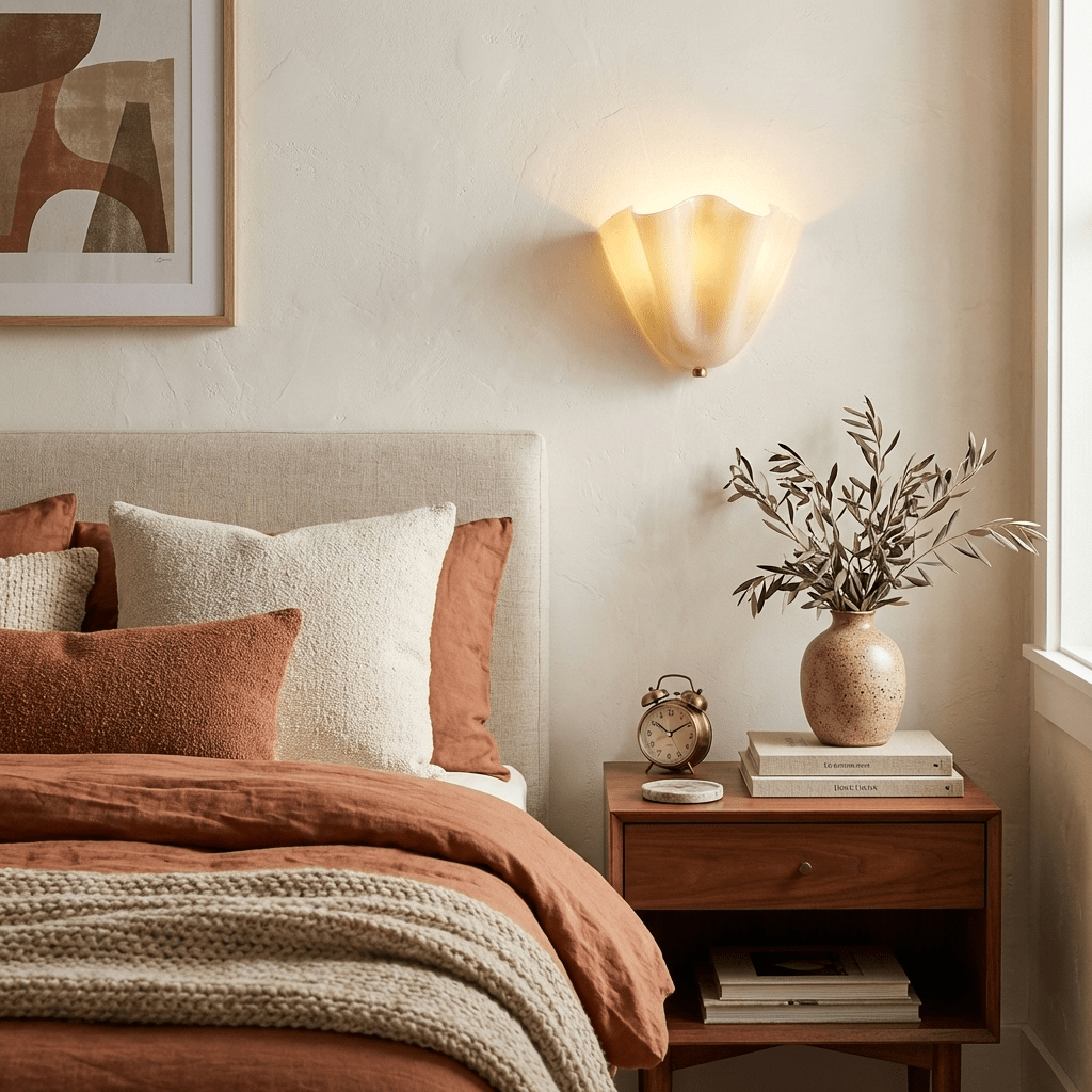 Petalia glass wall sconce art deco LED bedroom living room hallway — beige green brown amber
