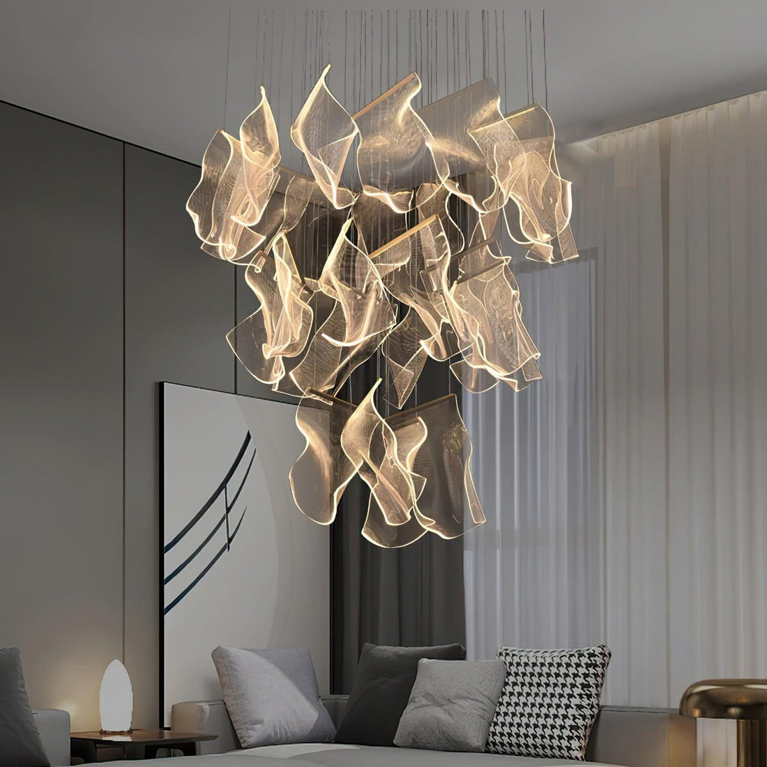 Acrylic LED chandelier dimmable height adjustable dining room living room — gold silver 3 to 12 heads