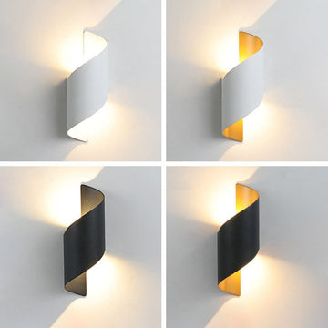 Modern curl twisted LED wall light dimmable bedroom living room — white black small medium large