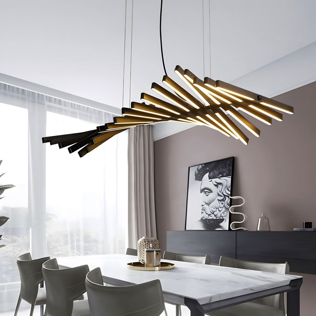 Sonata LED chandelier dimmable linear pendant dining room living room — 10 to 30 heads
