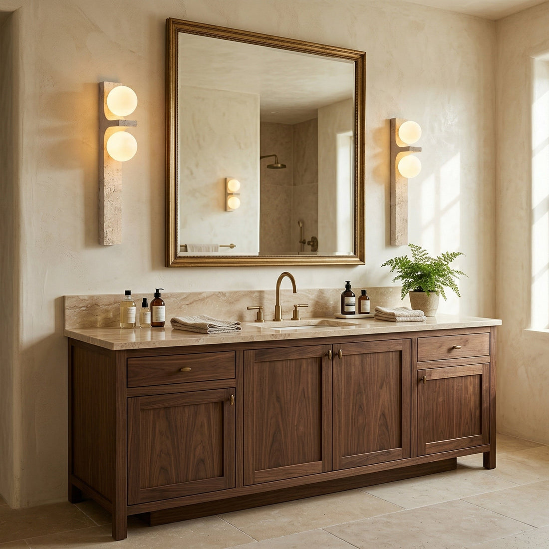 Asymmetrical Travertine Wall Sconce Natural Stone LED Warm Light Bedroom Living Room — Warm Cool