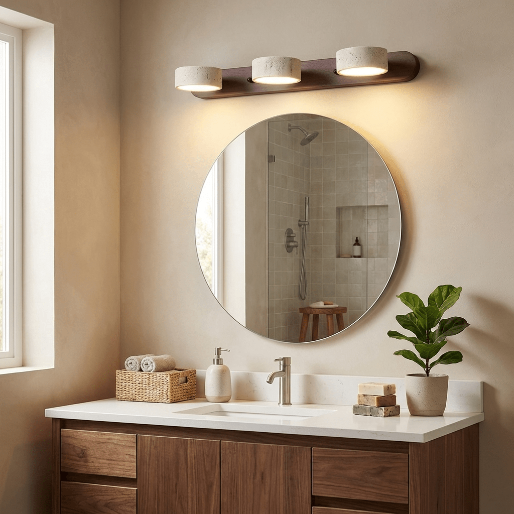 Travertine duo LED wall light natural stone dimmable bedroom living room — 2 to 3 lights