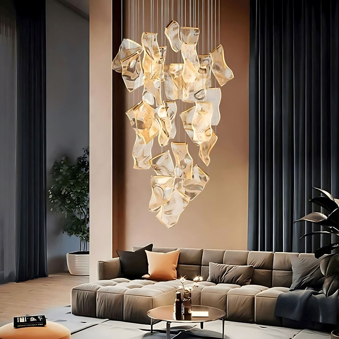 ZEPHYR acrylic wave chandelier remote dimmable dining room living room — 6 to 10 lights gold black silver