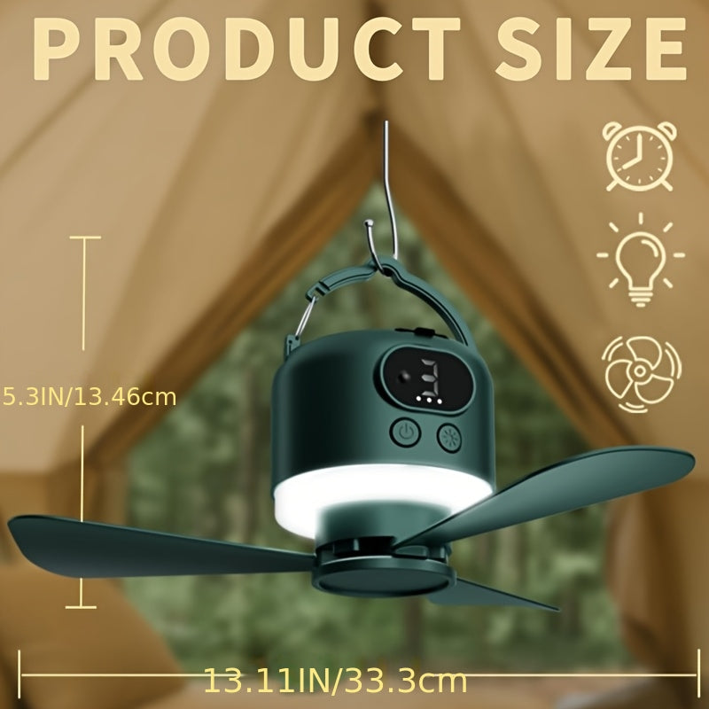Portable Camping Ceiling Fan with Remote & LED Light, 10400mAh Rechargeable Tent Fan, 4-Speed