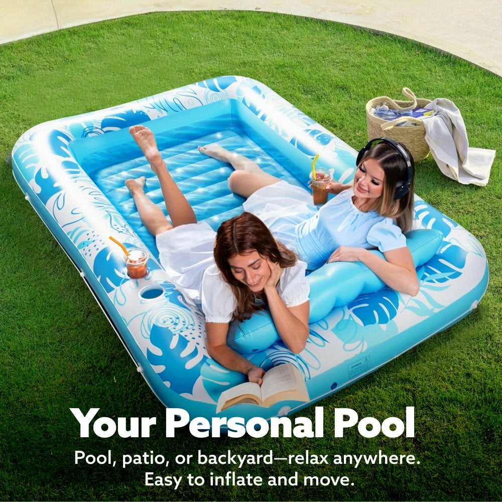 Extra Large Inflatable Tanning Pool Lounger Float with Pillow, 85x57 in, 4-in-1 Suntan Raft, Blue