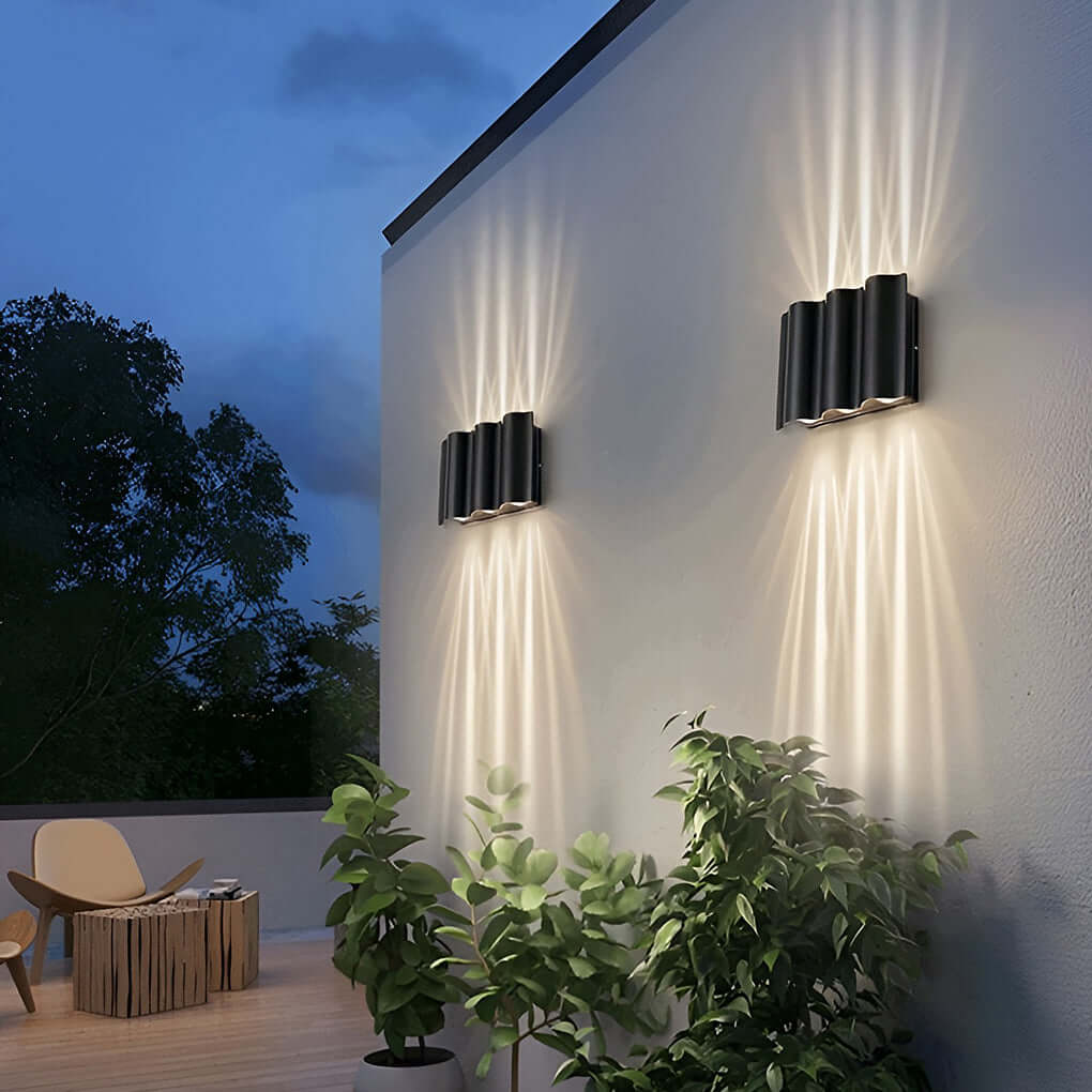 Beam wave wall sconce outdoor LED up-down aluminum weatherproof modern — white sets of 2 to 8