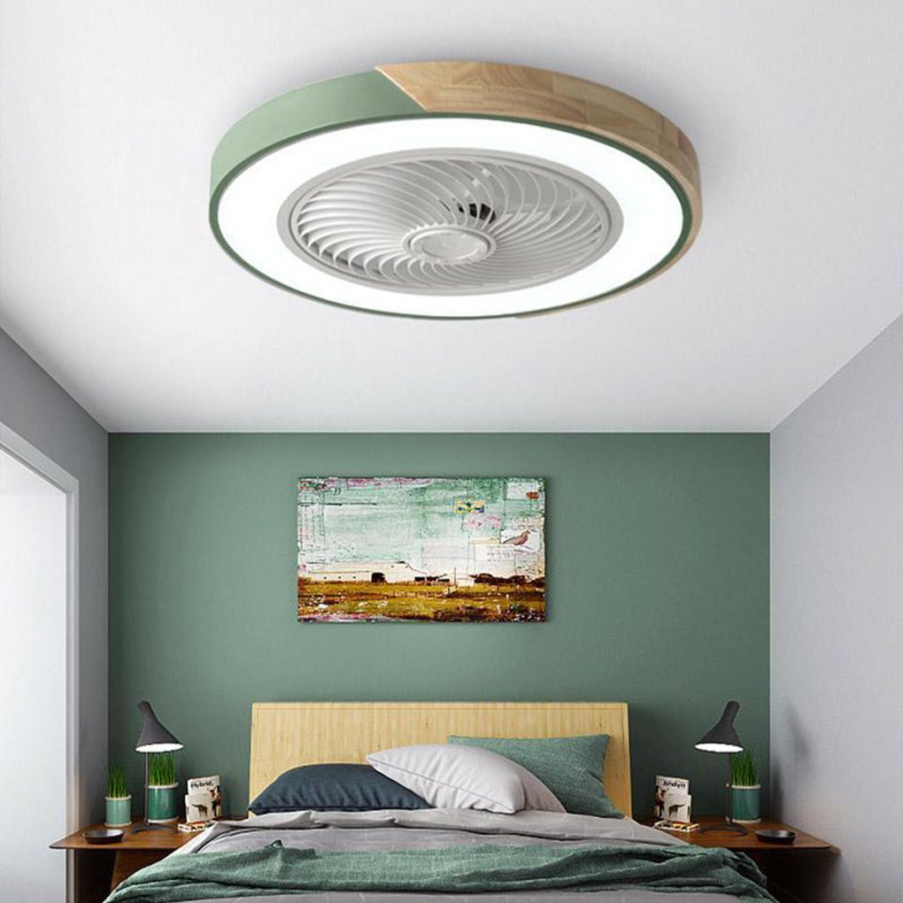Bladeless flush mount ceiling fan LED light remote dimmable bedroom living room — 4 colors