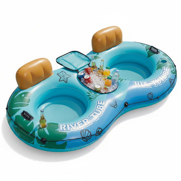 Heavy Duty Double Inflatable Pool Float Bed with Detachable Cooler & 2 Cup Holders