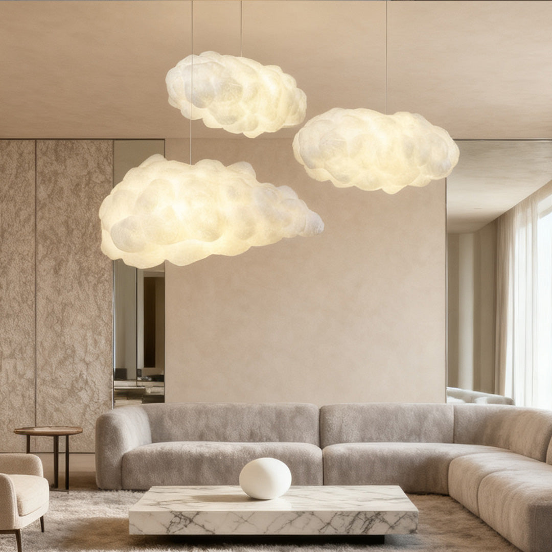 Cloud pendant light modern 3D design fabric LED ceiling bedroom living room — single to sets of 8