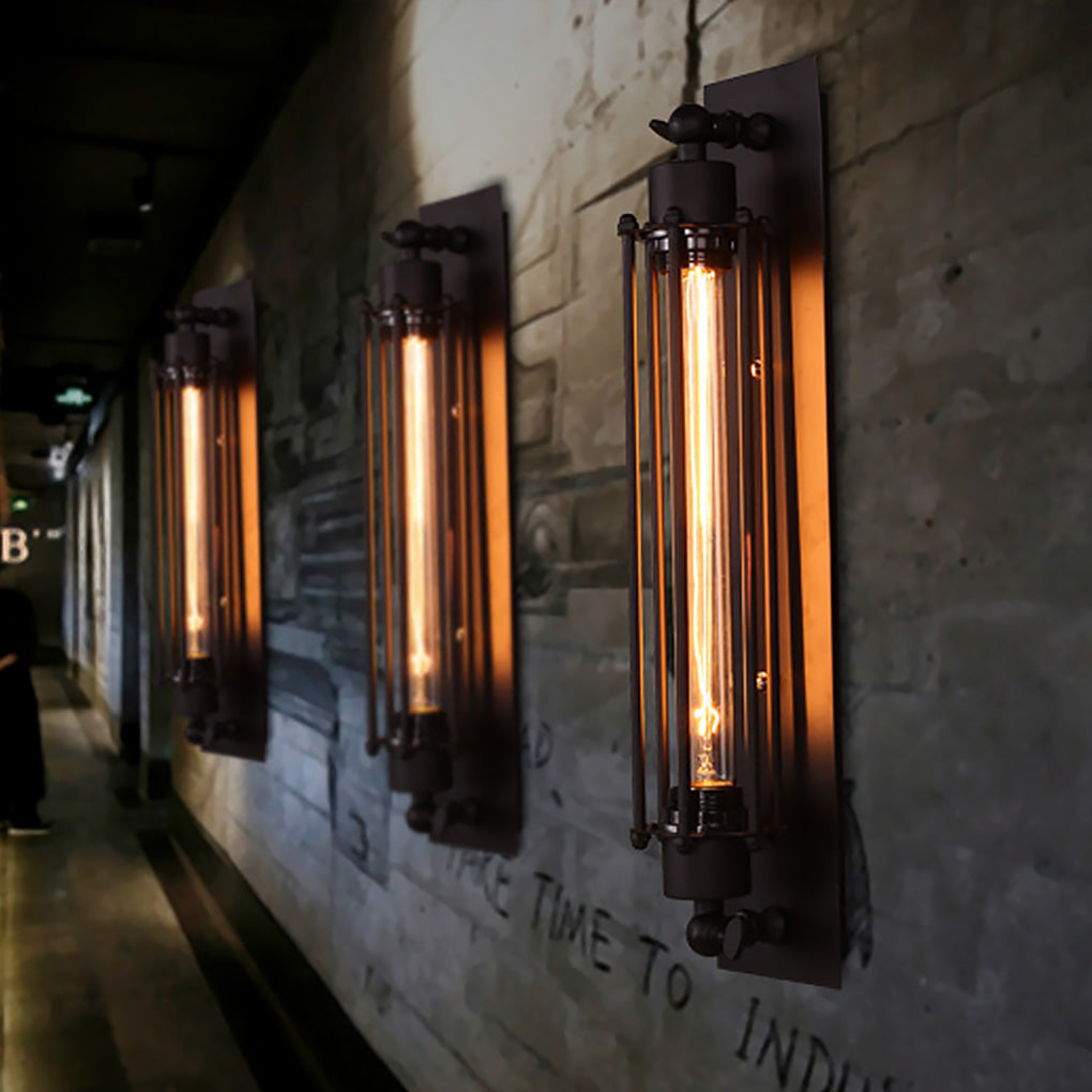 Vintage industrial LED wall sconce black iron linear E27 porch bedroom — singles to 8-pack
