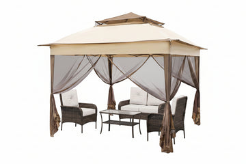 11x11 Instant Pop-Up Gazebo Tent with Mosquito Netting, No-Assembly Outdoor Canopy