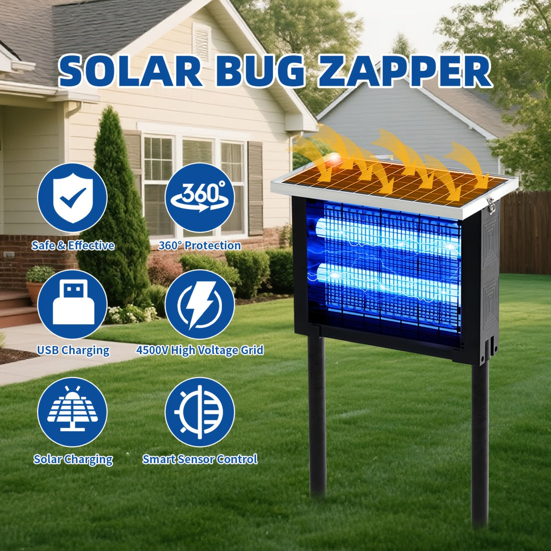 Solar Bug Zapper Outdoor for 2000 Sq.Ft, Rechargeable Cordless Mosquito & Fly Zapper for Patio & Backyard