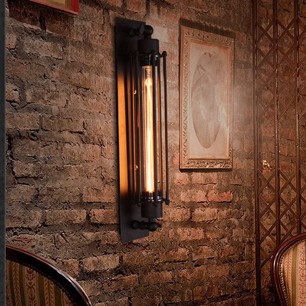 Vintage industrial LED wall sconce black iron linear E27 porch bedroom — singles to 8-pack