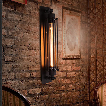Vintage industrial LED wall sconce black iron linear E27 porch bedroom — singles to 8-pack