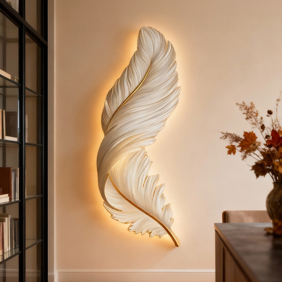 Feather wall lamp USB DC5V remote control LED art deco bedroom living room — blue white orange