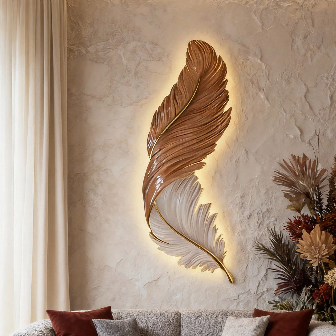 Feather wall lamp USB DC5V remote control LED art deco bedroom living room — blue white orange