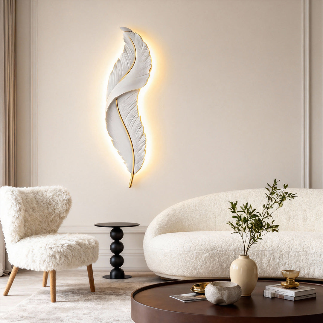 Feather resin wall light modern LED bedroom corridor dimmable — white blue 7 to 9 inch