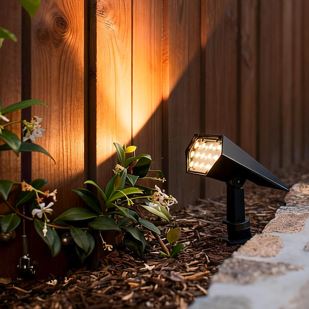 Solar flood spike light adjustable angle aluminum glass landscape outdoor — warm white sets