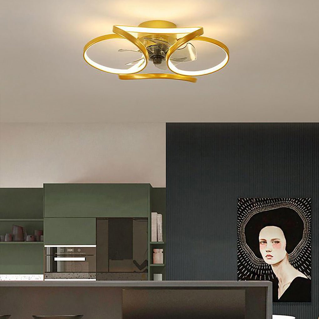 Flower flush mount ceiling fan with LED light remote control dimmable — gold white black 18 to 22 inch