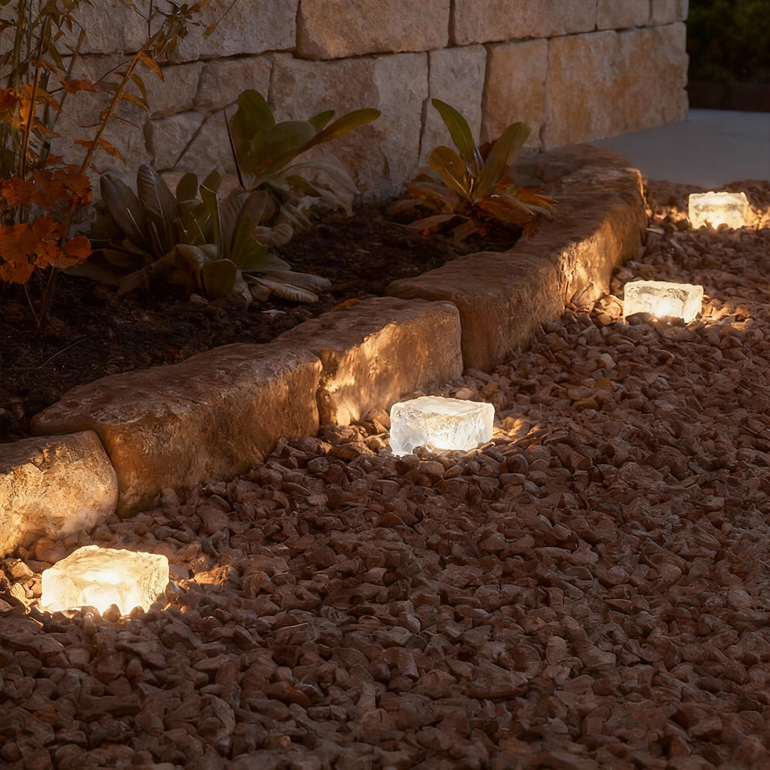 Solar ice cube step lights modern crystal glass outdoor walkway garden — sets of 4 to 15