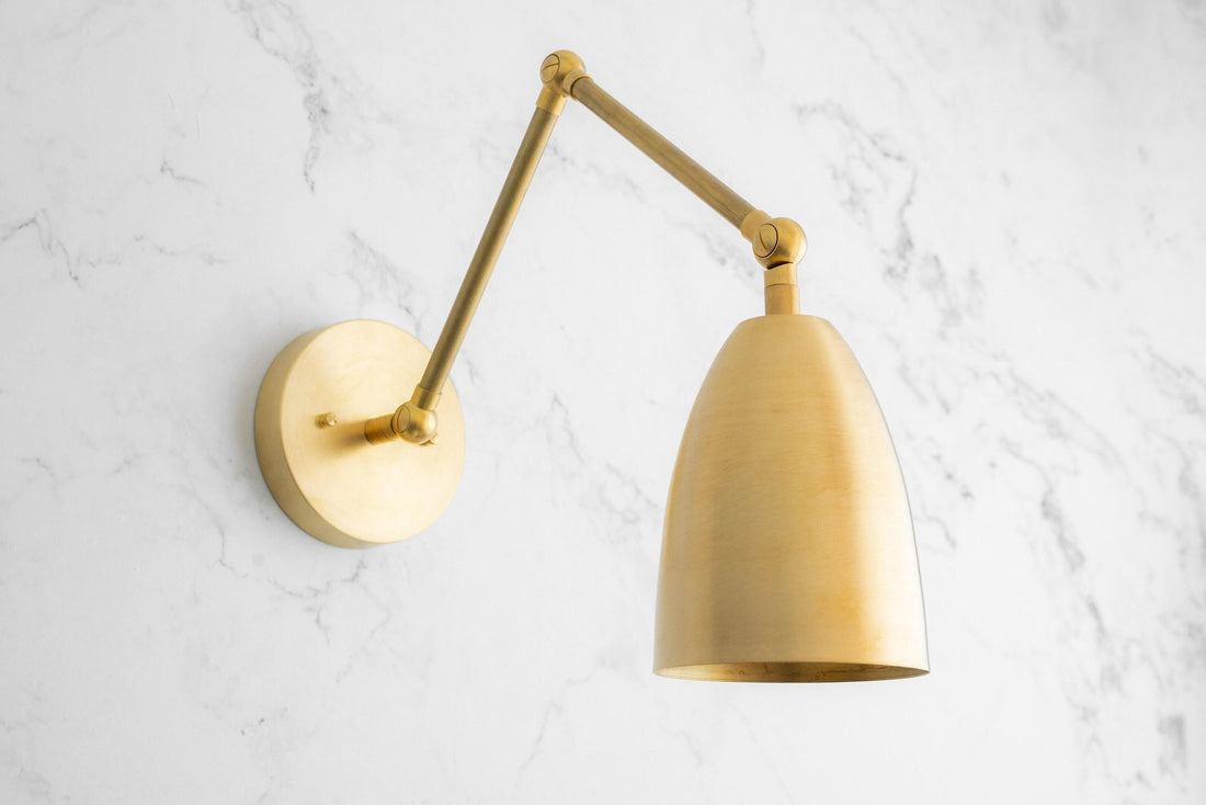 Swing Arm Wall Sconce Brass Adjustable Reading Light Bedroom Living Room — Swivel Optional 5 Finishes